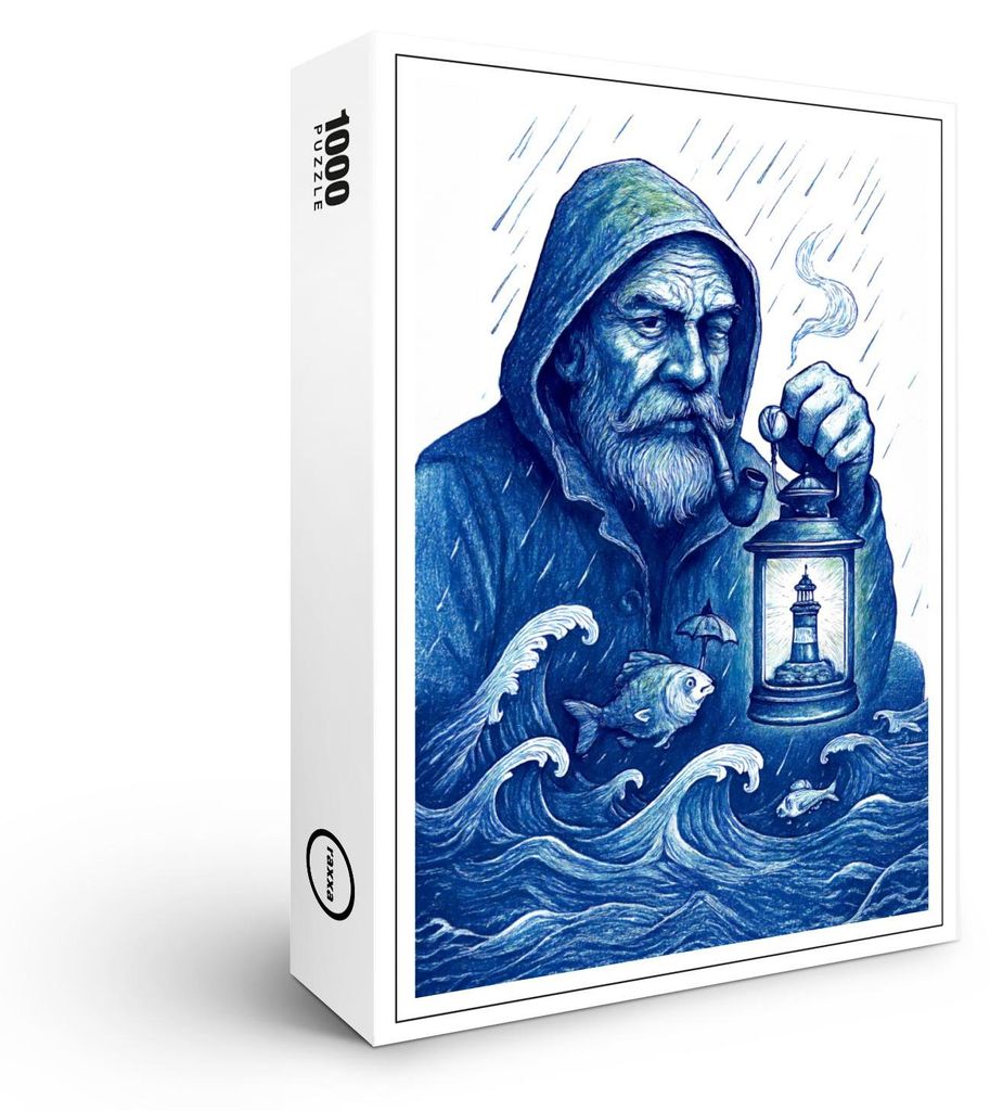 raxxa Premium-Puzzle „Seemann mit Laterne, während ein Fisch einen Regenschirm hält“, 1000 Teile