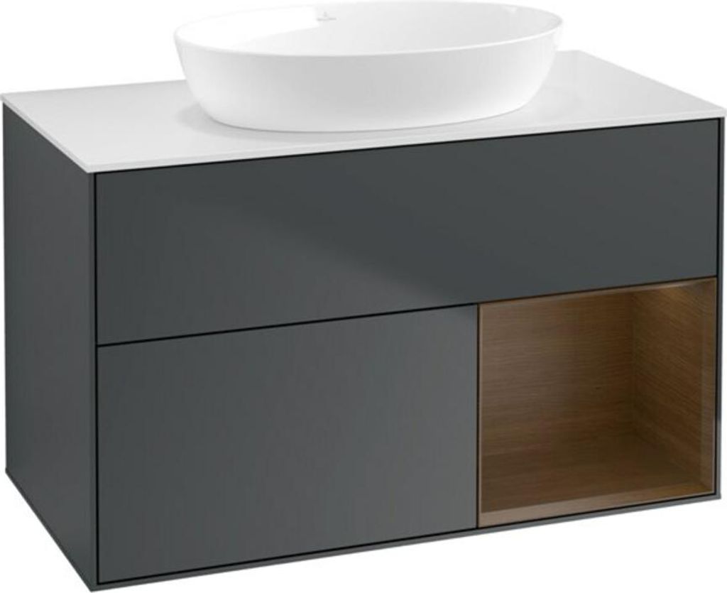 V&B Waschtischunterschrank Finion 100, Pl wh. m, Reg wal ven, md bl. m Lac