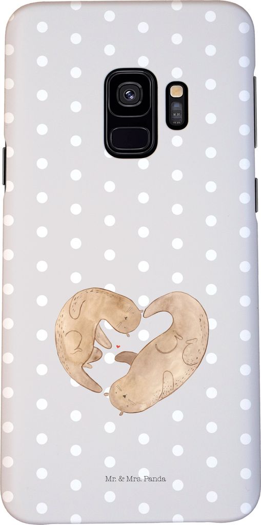 Mr. & Mrs. Panda Samsung Galaxy S9 Handyhülle Otter Herz - Grau Pastell - Geschenk, Hochzeitstag, Liebe, Cover, Handy Schutzhülle, Smartphone Hülle