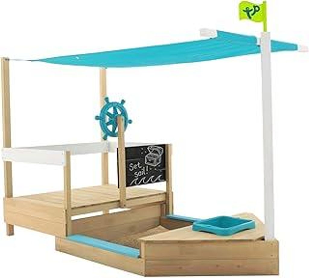 TP Toys Ahoy Holz-Spielboot | Sandkasten | 2 Spielmodi | Für Kinder ab 2 Jahren | Garten- und Outdoor-Holzspielzeug | mit Schattenabdeckung | Vers...