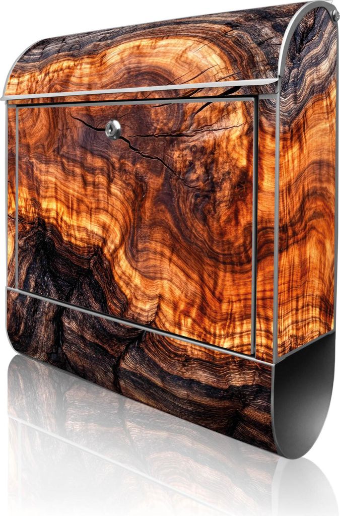 banjado Design Briefkasten Stahl silber mit Zeitungsfach pulverbeschichtet "Holz Gemasert Fluss Warm" 38x46x12,5cm & 2 Schlüssel - Postkasten A4 E...