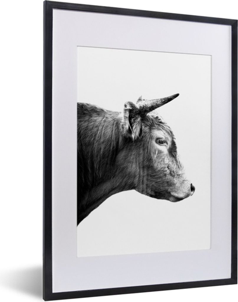 MuchoWow Gerahmtes Poster Seitenansicht eines schottischen Highlanders - schwarz und weiß 30x40 cm - Poster mit Schwarzem Bilderrahmen Wandposte...