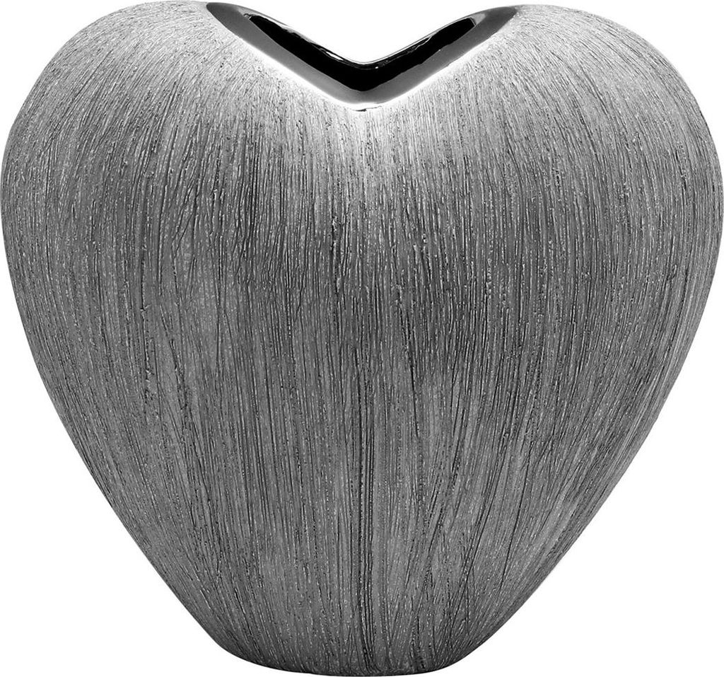 Keramik Herz-Vase Vulcanos grau-Silber glänzend ca. 16 cm Produktbild 
