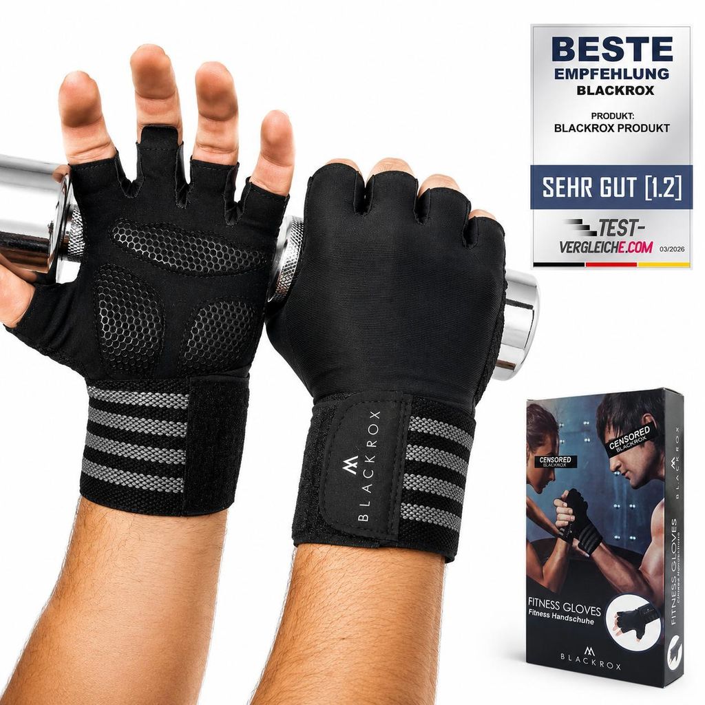 BLACKROX Trainingshandschuhe Vergleichssieger Fitness Handschuhe mit Handgelenkstütze Herren u. Damen, Handschuhe für Kraftsport, Gym, schwarz, G...