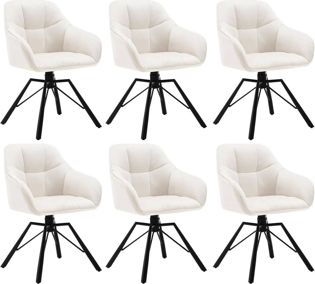 WOLTU 6 x Esszimmerstuhl drehbar, Polsterstuhl, mit Samtbezug, Creme