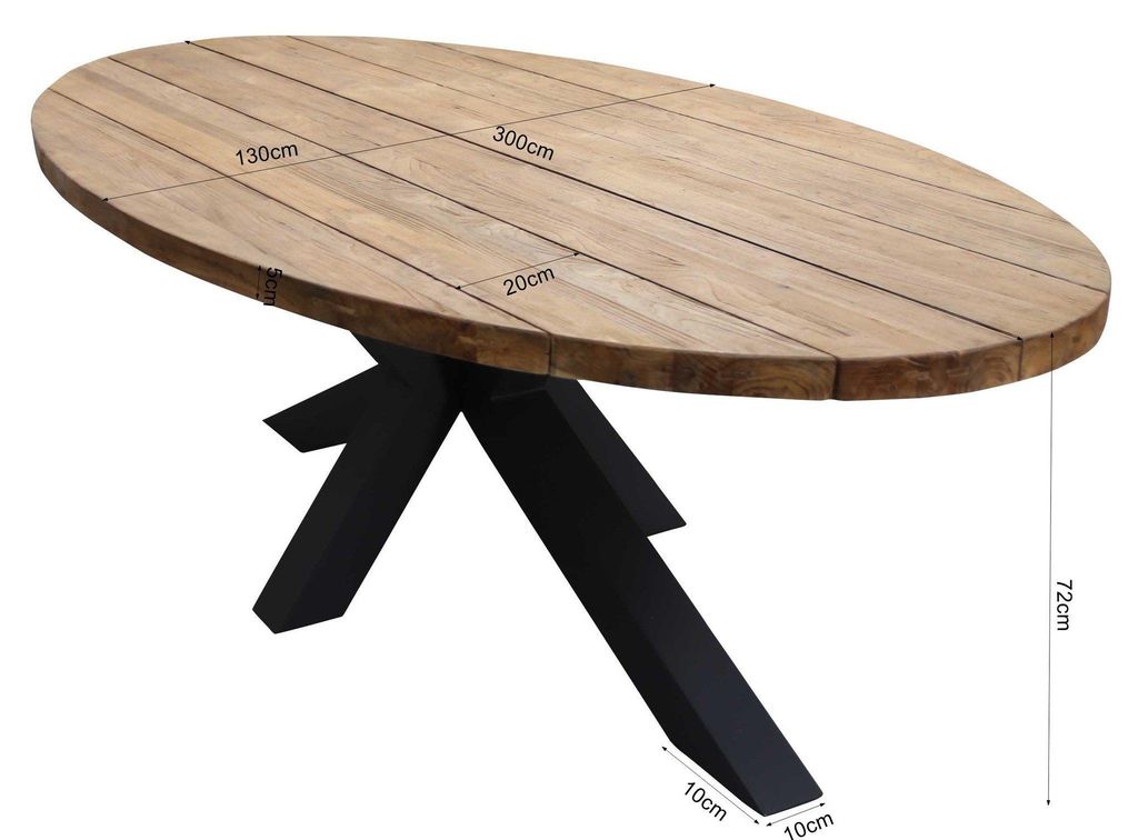 Ovaler Gartentisch Palu 300 x 130 cm | Aluminiumgestell | Teakholz