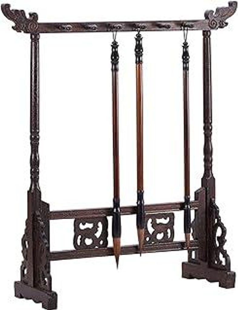 PandaHall 12-Pin Wenge Bürstenhalter Holzschnitzerei Kalligraphie Sumi Bürstenhalter Kalligraphie Ständer Regal Chinesische Bürstenhalter Mit 3...
