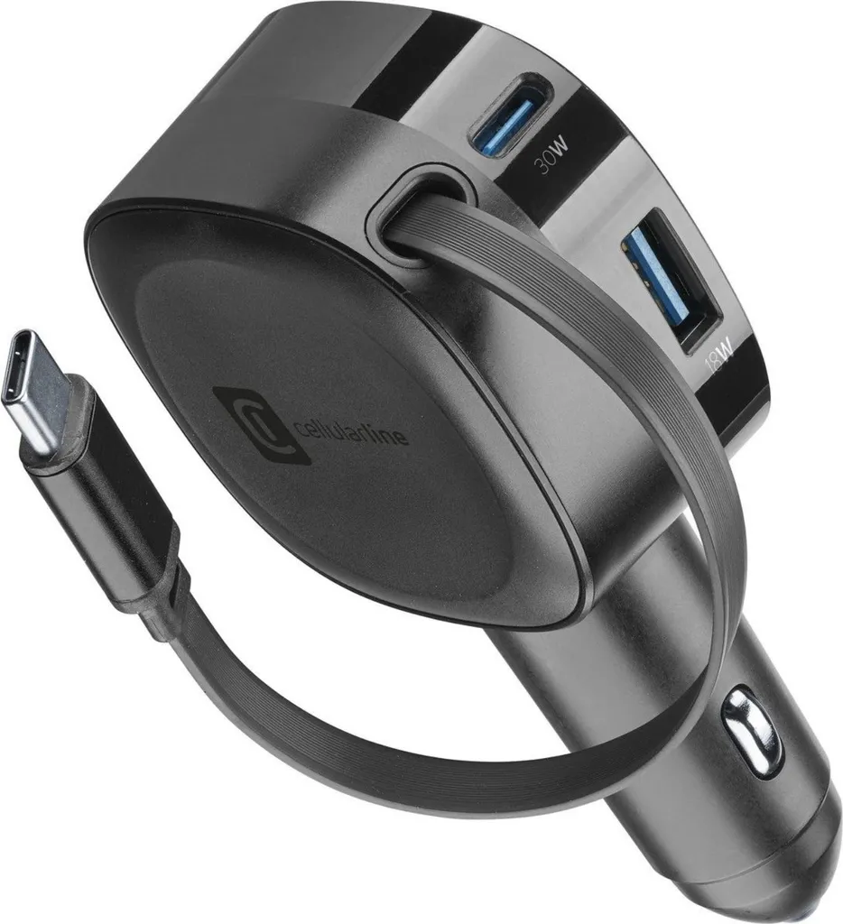 Chargeur Voiture Rapide 60W CellularLine Roller Noir Idéal pour Long Trajet