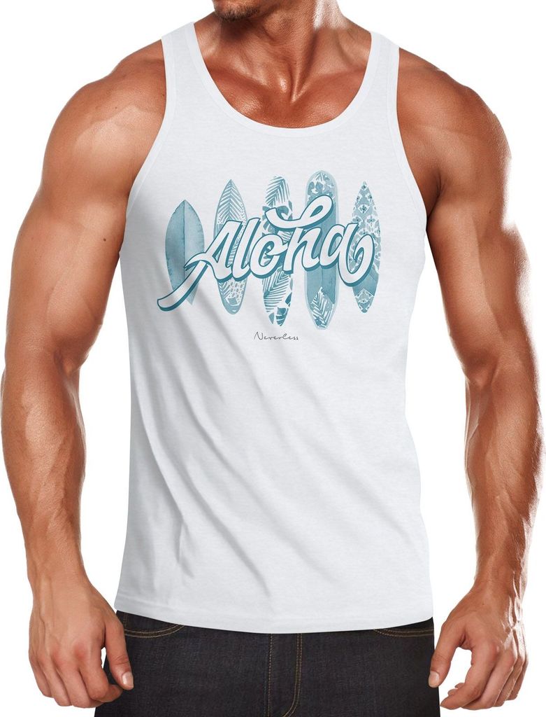 Herren Tank-Top Aloha Surf Boards Hawaii Surfing Summer Muskelshirt Muscle Shirt Neverless weiß M