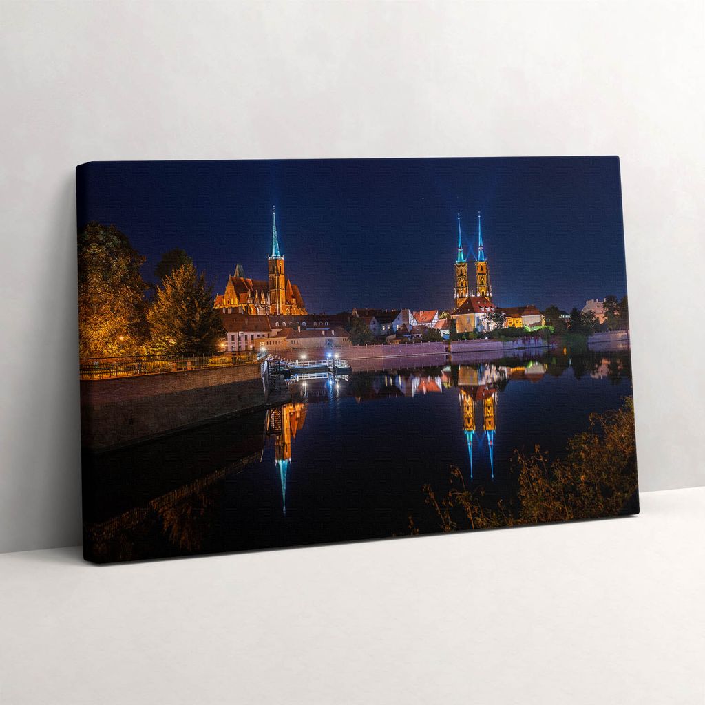 Breslauer Dom bei Nacht – Leinwandbild Wandbild – 60x40 cm – Leinwandbilder – Wandbilder – Schlafzimmer – Flur