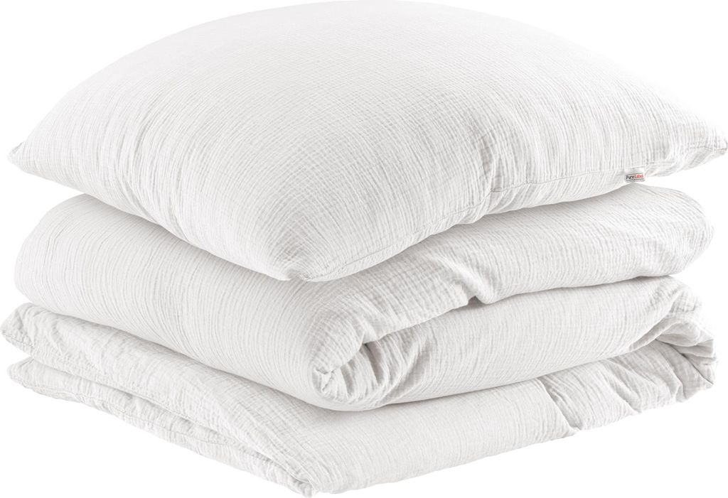Pure Label Musselin Bettwäsche 155x220 cm mit einem Kissenbezug 40x80 cm aus 100% Baumwolle - Traumhaft weiche Bettwäsche-Sets in weiß aus Musselin