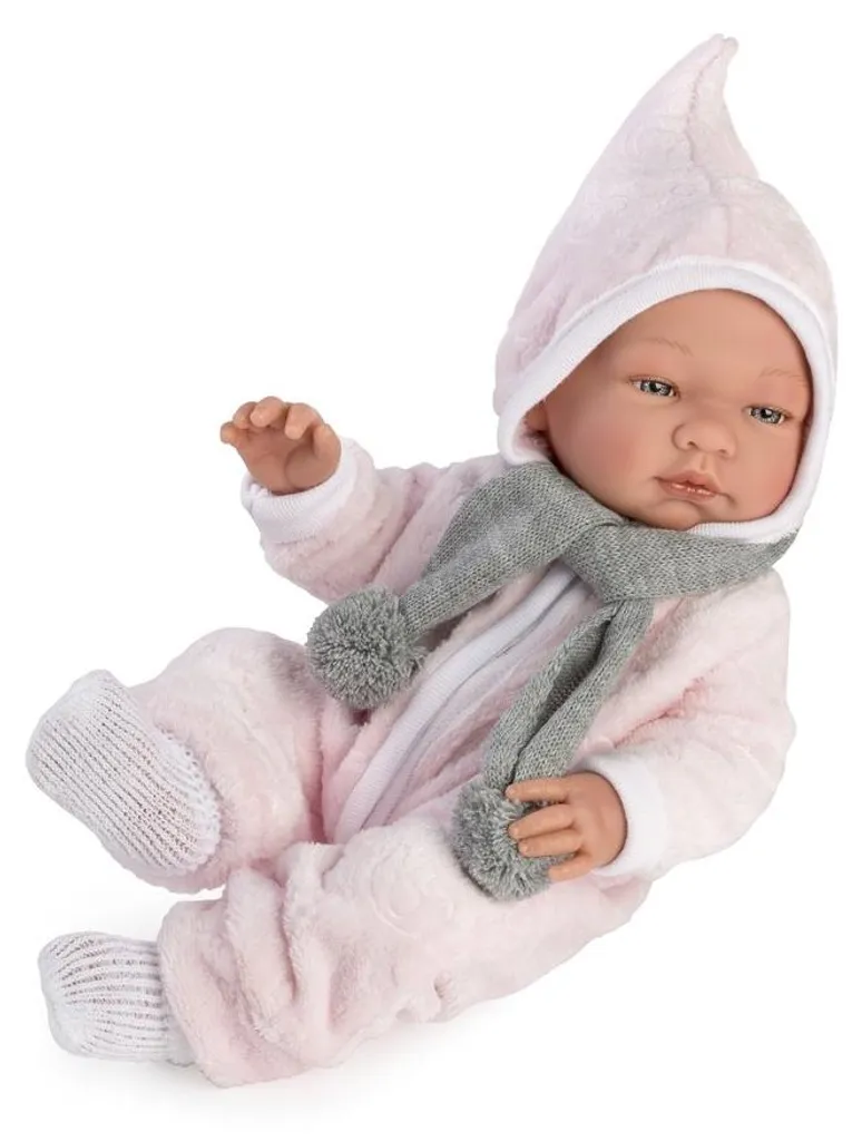 Poupée Maria 43 cm résistante et lavable avec sa combinaison rose