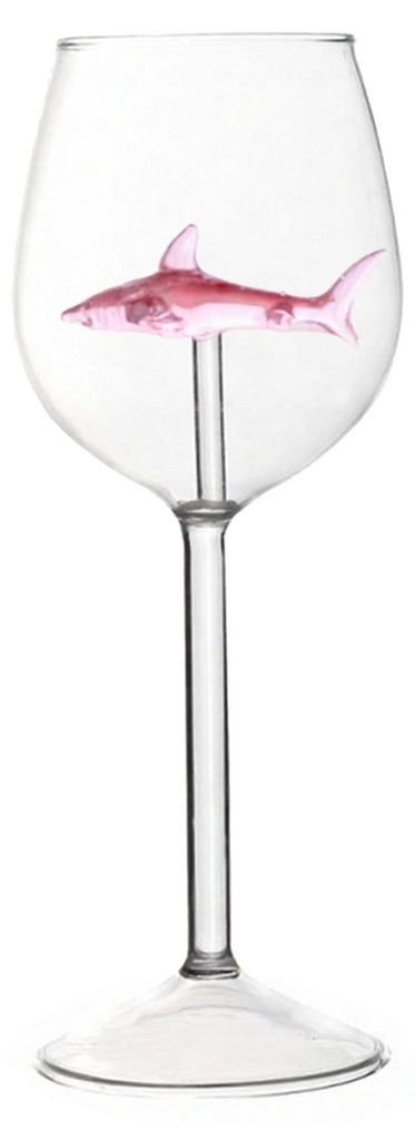 Hai-Weinglas-Set, mundgeblasener, bleifreier Glaskelch mit 3D-Hai im Inneren, 300 ml, kreatives Barzubehör-Geschenk für Männer, Frauen und Hai-L...