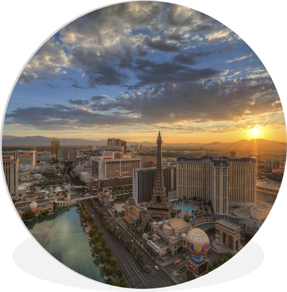 MuchoWow Rundes Wandbild - Runde Bilder Sonnenaufgang - Las Vegas - Stadt Ø 90 cm Kreis Wanddekoration Kunststoff - Wandkreis - Wandschmuck - Wa...