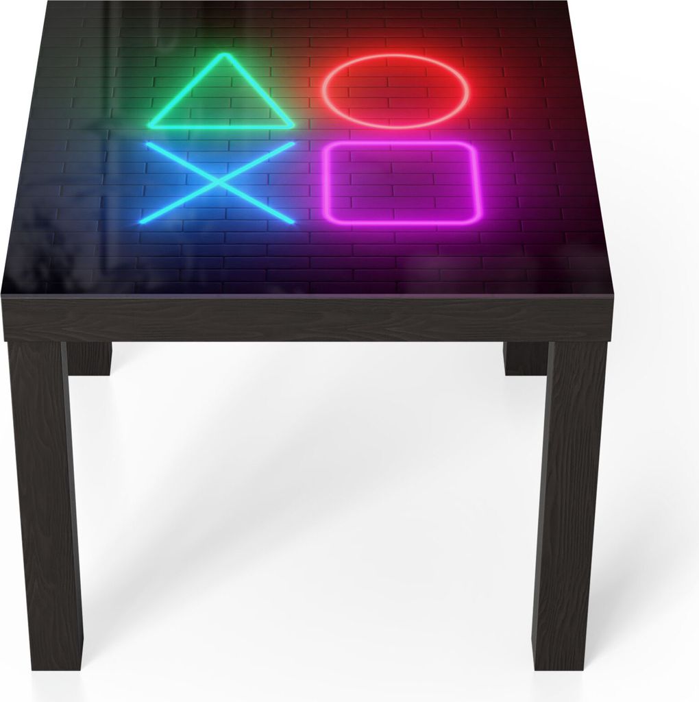 DEQORI Couchtisch 55x55 cm Schwarz 'Playstation Elemente' Glas Beistelltisch