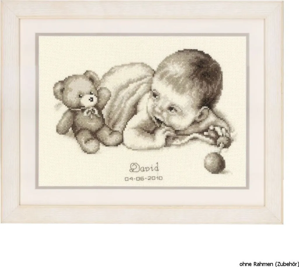 Kit Broderie Garçon et Ours en Coton avec Toile Aïda Blanche 5,4 pts/cm 20x26cm