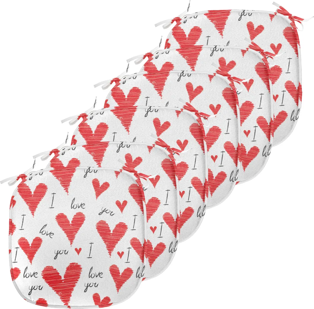 Lot de 6 Galettes de Chaise Imperméables 40x40 cm Design Saint-Valentin