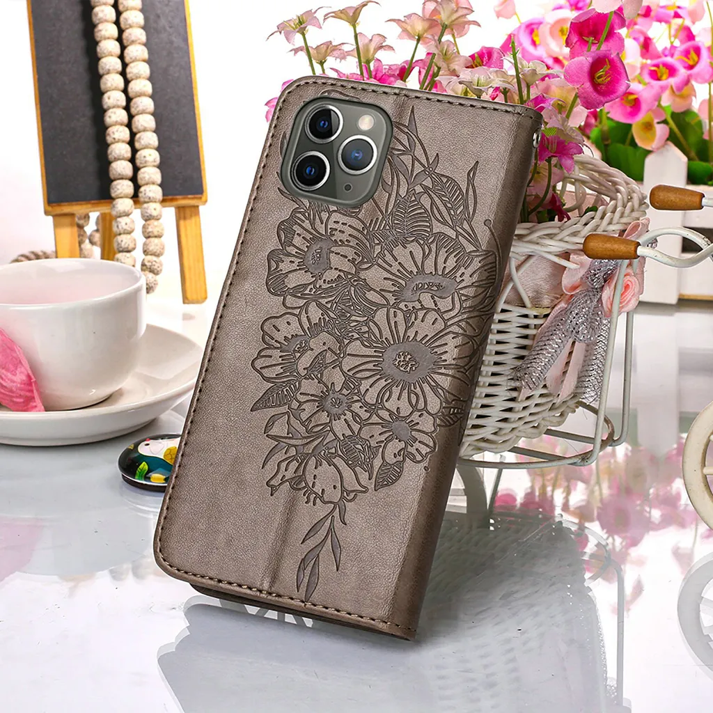 Cover iPhone 11 Pro Max Grigio Libro Pelle PU con Supporto Video - 4