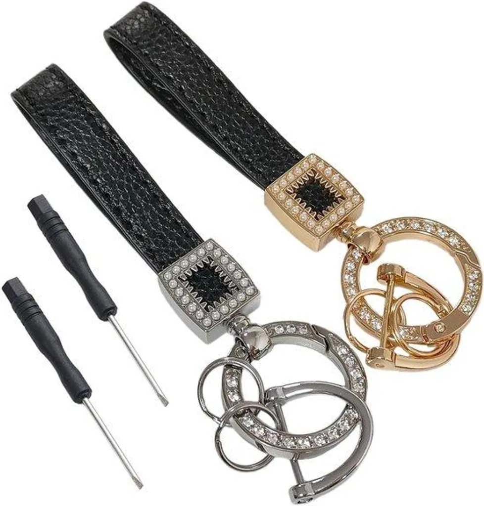 Porte-clés universels Diamant en cuir noir 34mm par lot de 2