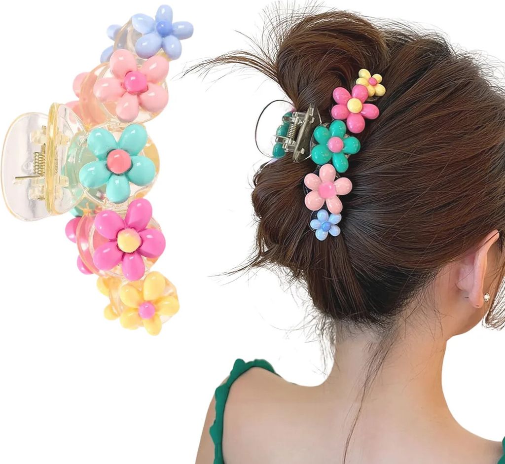 Bunte Boho-Haarspange, Pastellblumen, große Haarnadel