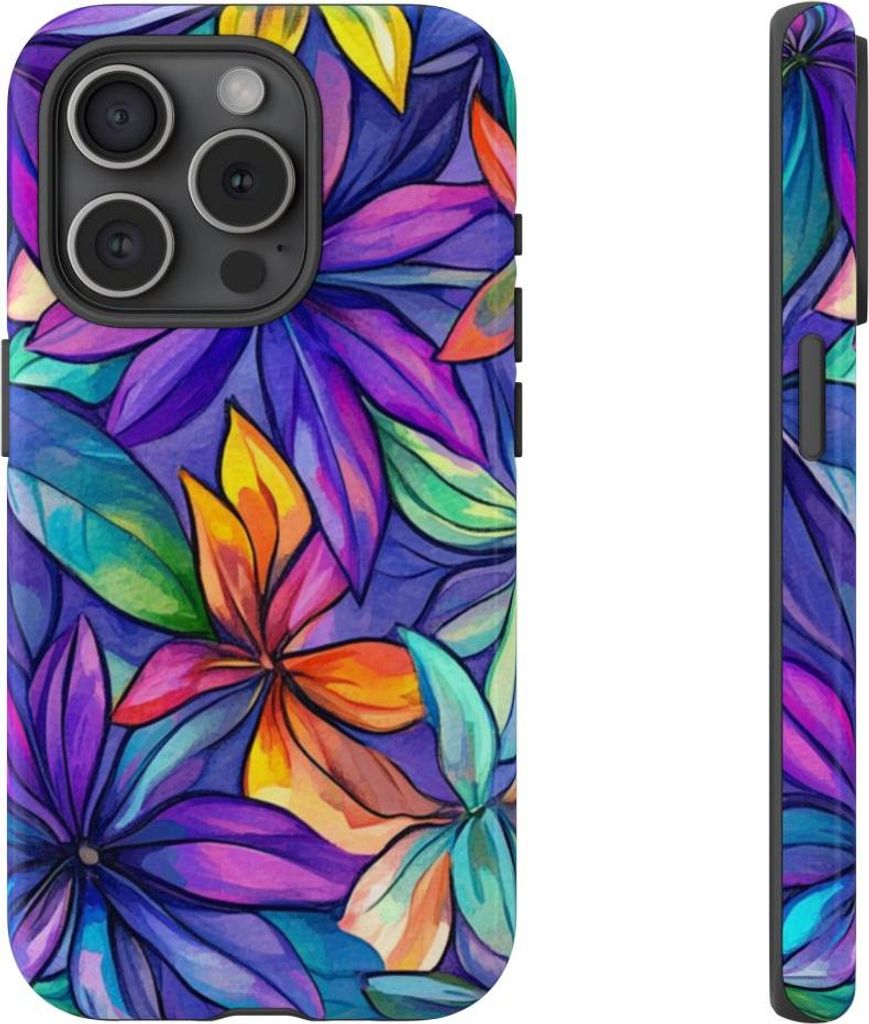 Lebhaftes Aquarell-Blumenmuster in bunten Farben – Hülle Kompatibel mit iPhone 15 Pro