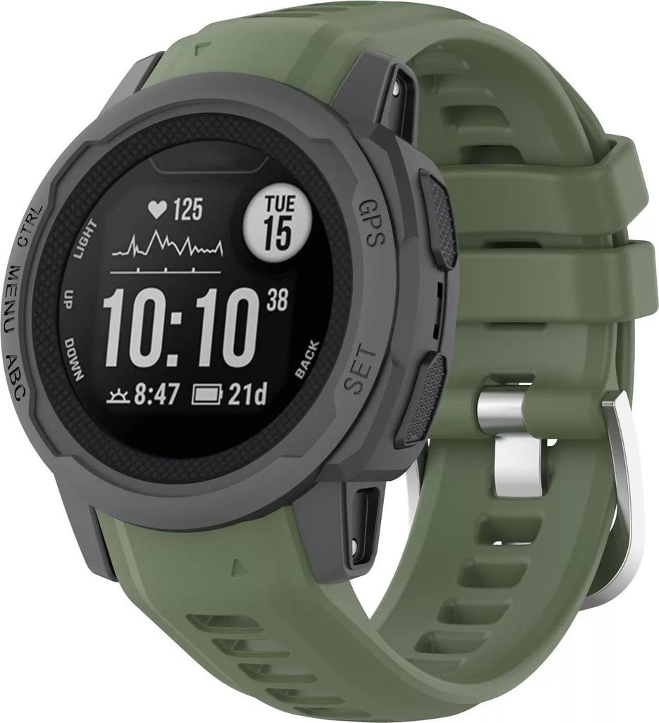 Strap-it Silikon-Smartwatch-Armband mit Schnallenverschluss - passend für die kleinere Garmin Instinct 2s (dunkelgrün)