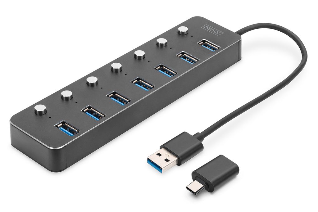 DIGITUS USB 3.0 Hub 7-Port schaltbar Aluminium Gehäuse