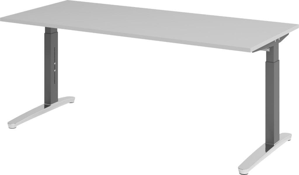 bümö Schreibtisch Serie-XB - Nachbildung: Grau, Größe: 180 x 80 cm, Gestell: Graphit/Alu poliert
