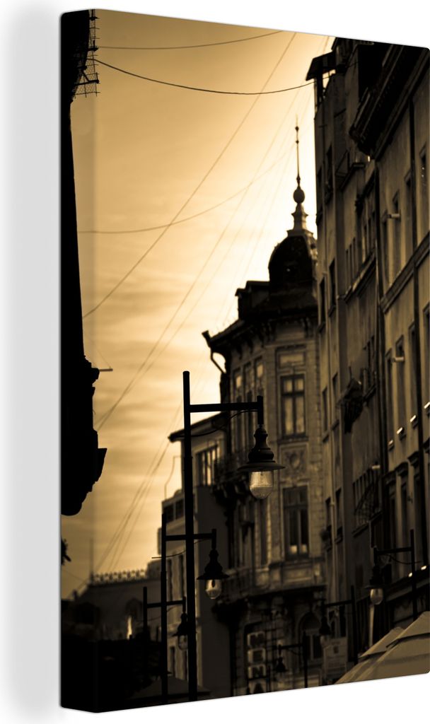 OneMillionCanvasses - Leinwandbilder - 90x140 cm, Sonnenstrahlen auf einer Straße in Bukarest, Rumänien, Wandbilder Kunstdruck Wanddekoration -...