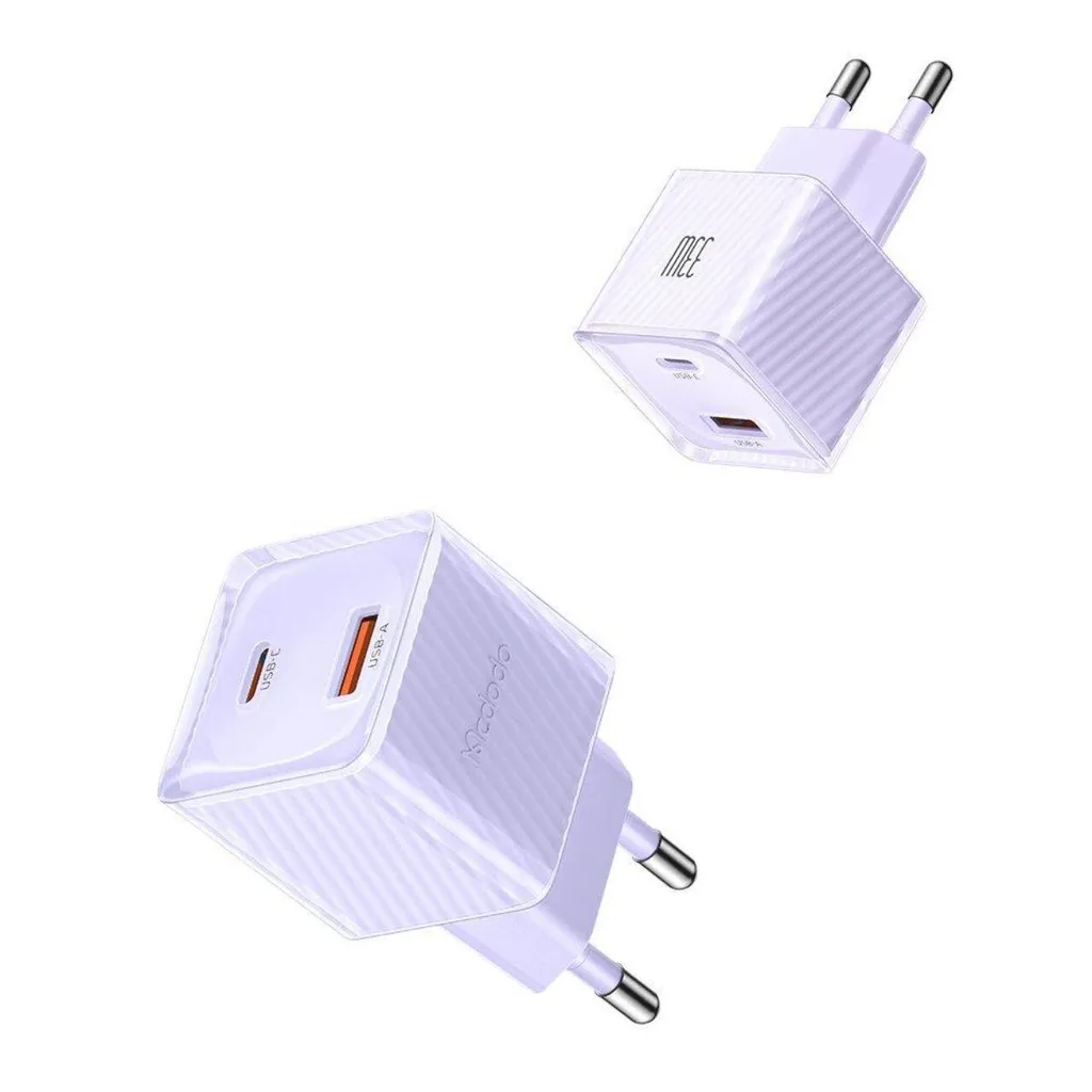 Chargeur de Voyage Rapide 33W pour iPhone et Android, Double USB Violet - 12