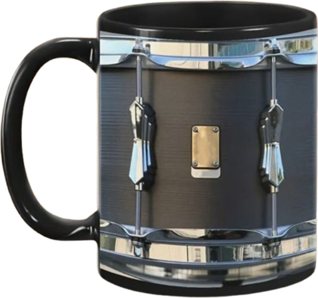 Schwarze Vintage-Trommeltasse, 325 ml, lustiges Schlagzeugergeschenk für Musikliebhaber, stabile Kaffeetasse für Zuhause, Büro, Tee, heiße Scho...