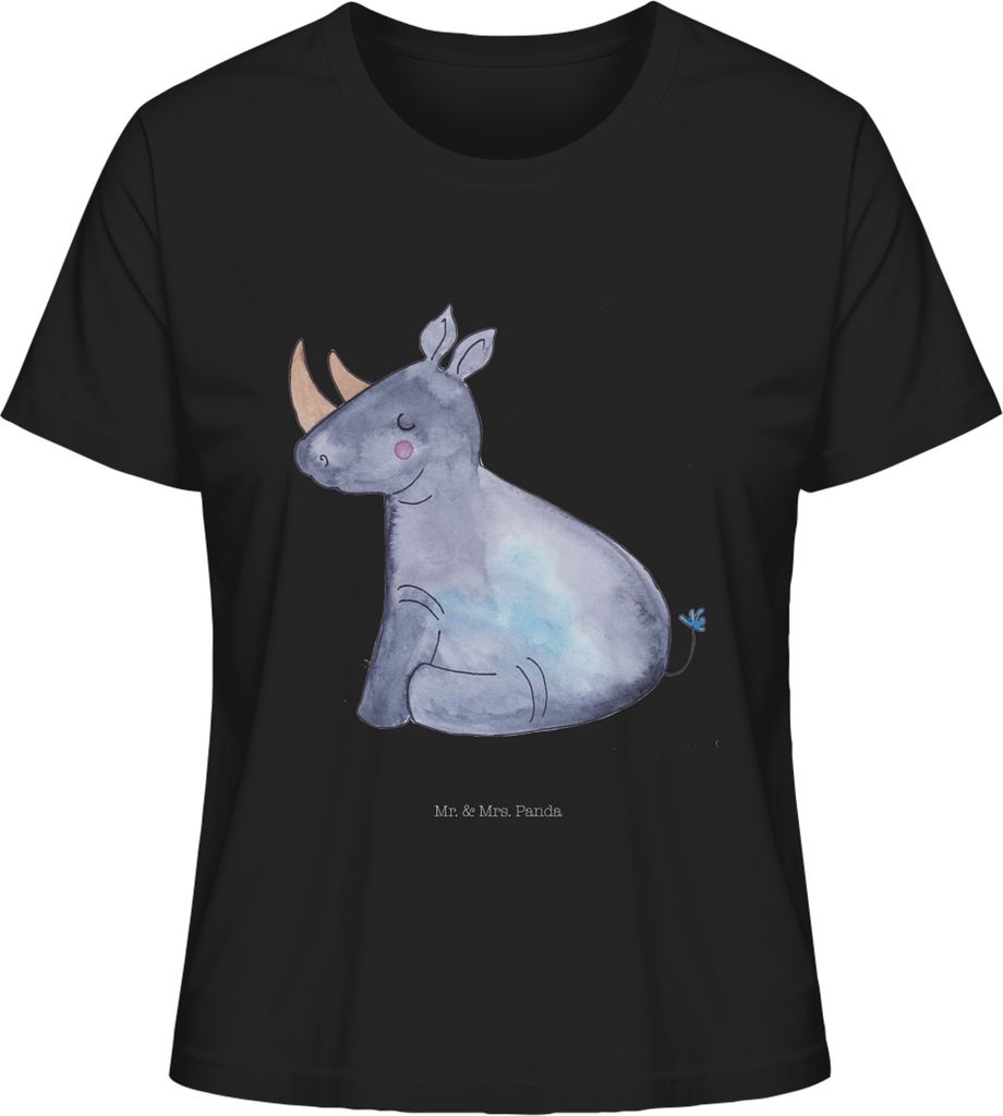 Mr. & Mrs. Panda Basic T-Shirt Damen Einhorn Nashorn Größe L - Schwarz - Geschenk, Shirt, Regenbogen, Glitzer, Baumwoll, Unicorn, Oberteil, Somme...