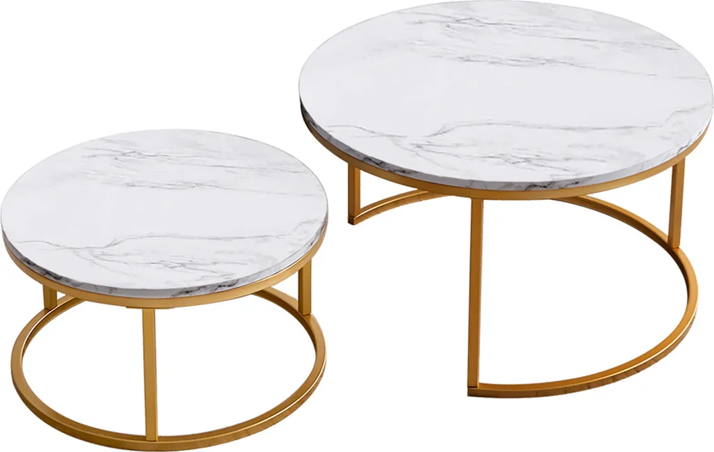Table d'Appoint Design Marbre avec Structure Métal Doré - Duo 80cm & 60cm - 5