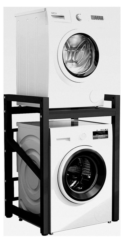Waschmaschinenschrank mit 3-fach höhenverstellbarem Regal für Waschmaschine und Trockner (Schwarz)