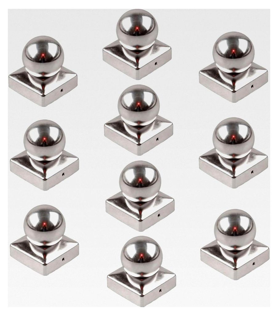 10 Stück Edelstahl Pfostenkappen für Pfosten Kugel 91 mm 9x9 cm