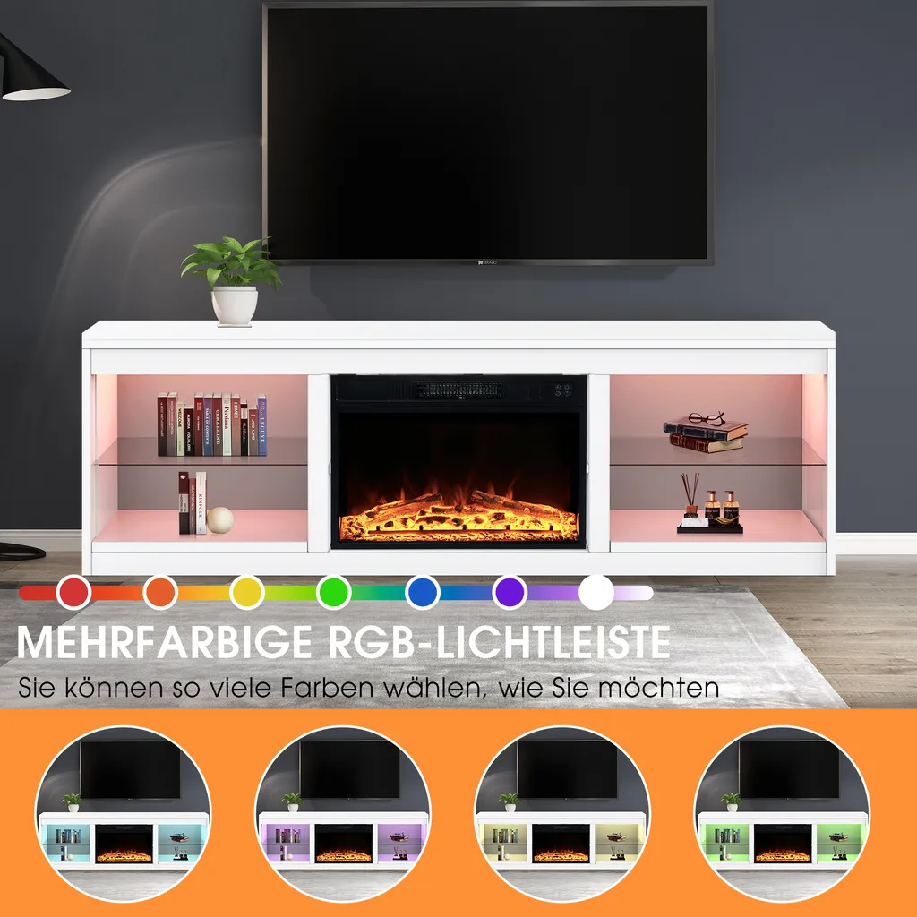 Meuble TV LED Multicolore et Cheminée Électrique Intégrée en MDF - 7