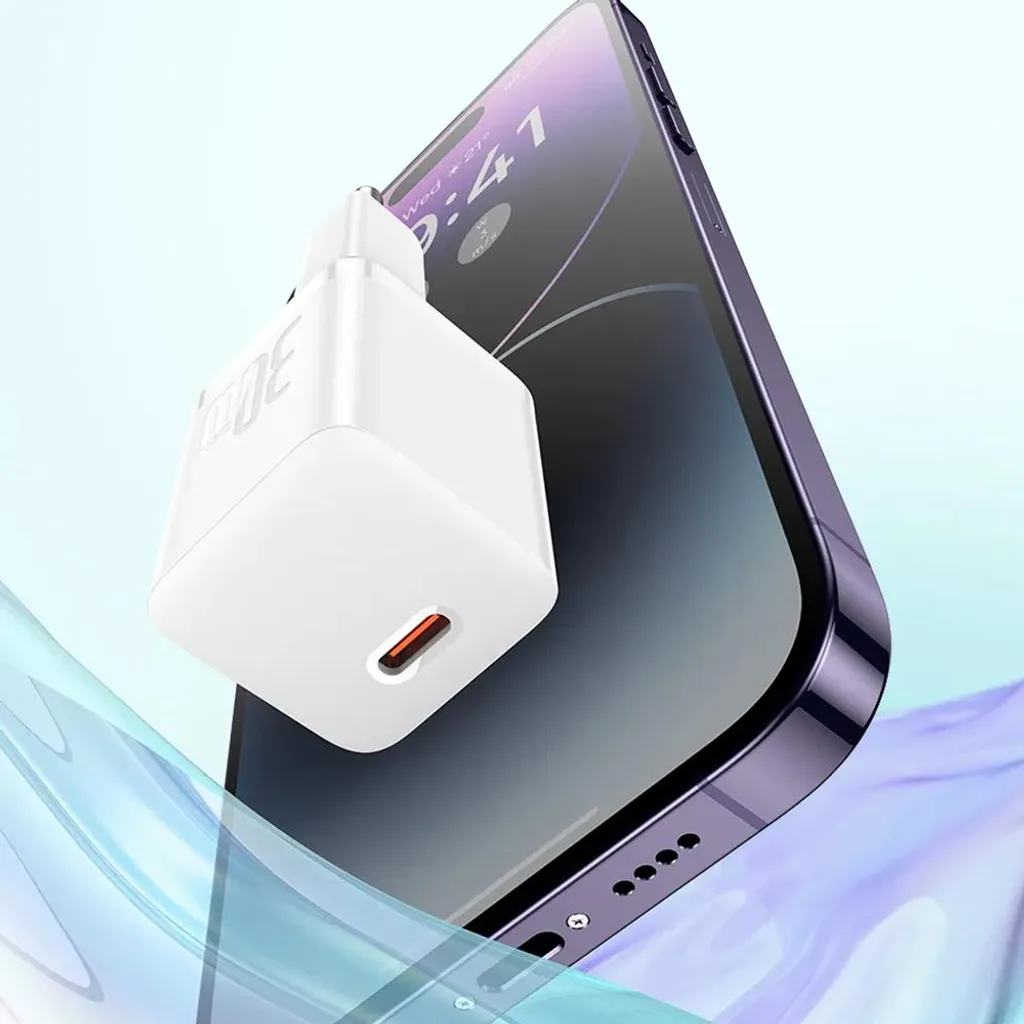 Chargeur USB-C 30W Baseus Bleu, Adaptateur Secteur Rapide Compact - 5