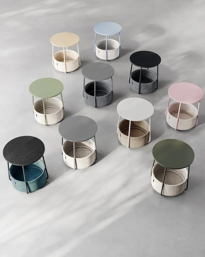 Table d'appoint spacieuse avec panier de rangement, métal et bois 50cm