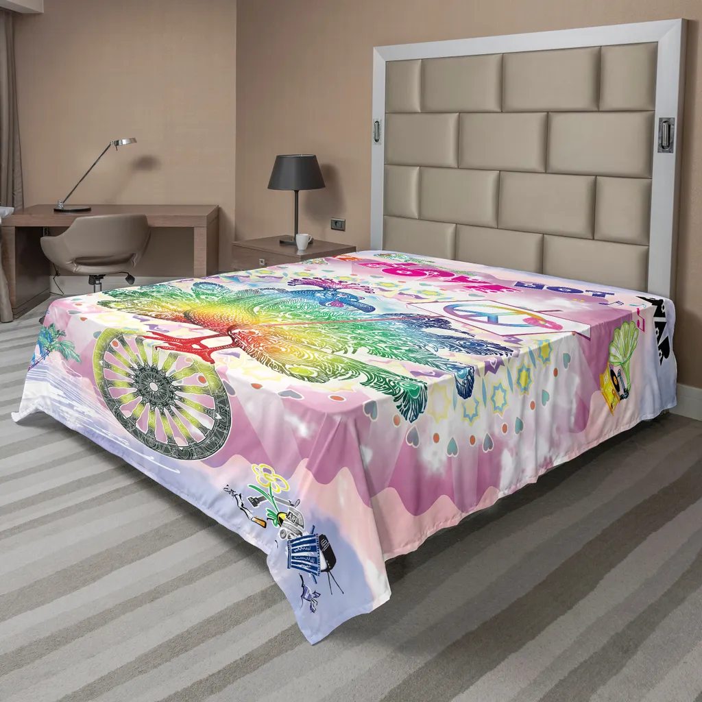 Drap de lit doux anti-décoloration 260x228 cm Style Hippie pour Lit Déco