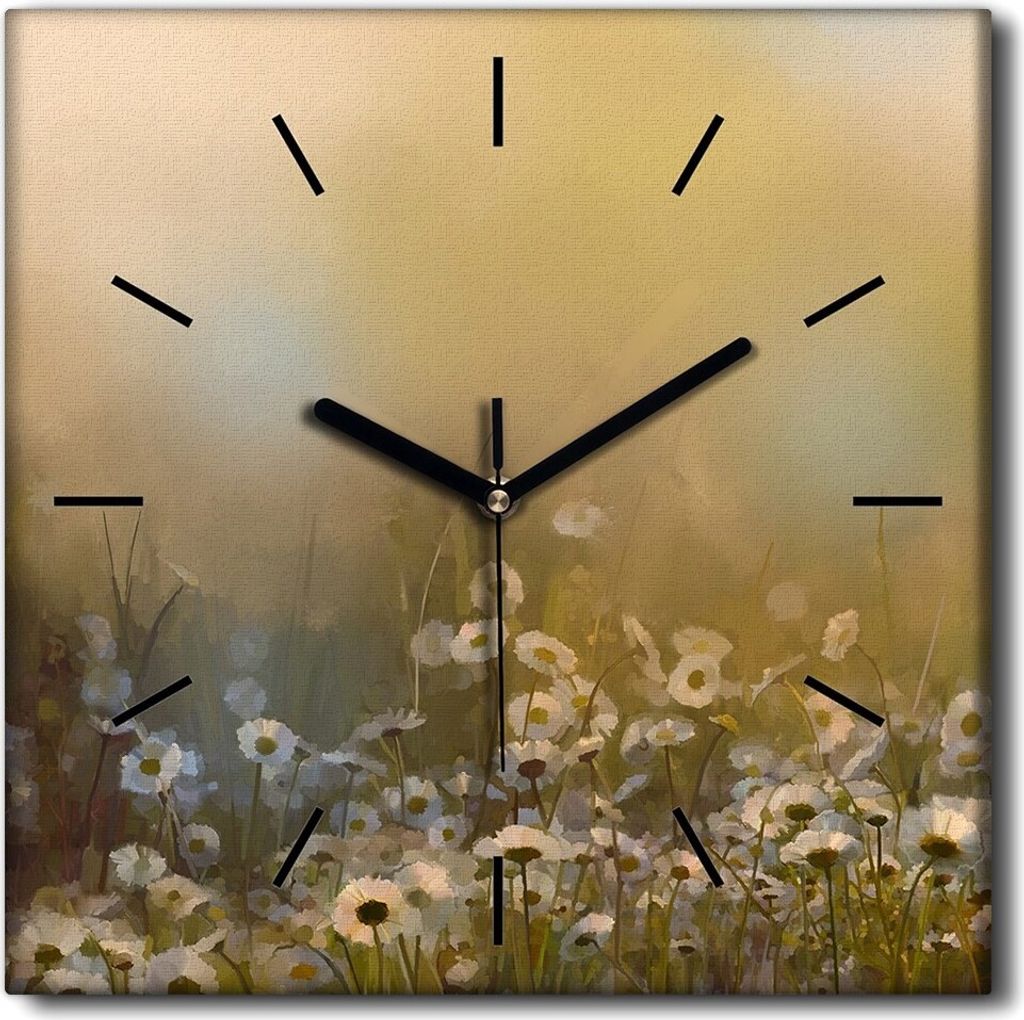 Coloray Uhr auf Leinwand 30x30 cm Wand Uhr Dekoration Wohnzimmer Segeltuch schwarze Hände -Vintage Wiese Abstraktion.