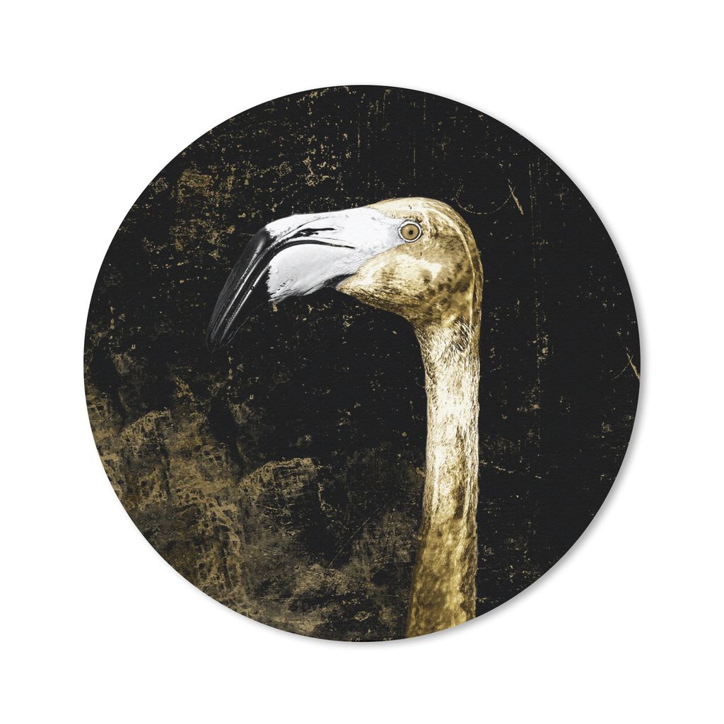 MuchoWow Mauspad Mousepad Flamingo - Vogel - Blätter - Gold 20x20 cm - Mousepads - Maus Mat - Pad - Mausunterlage - Schreibtischmatte
