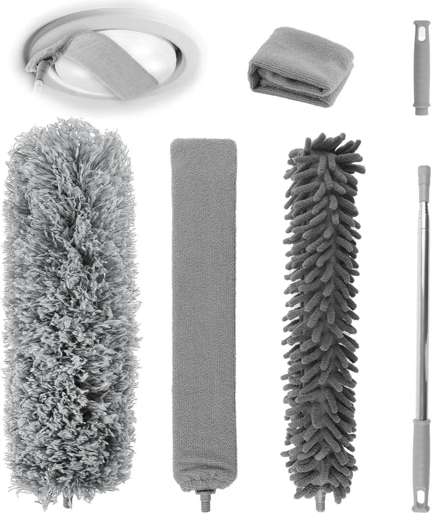 Kit anti-poussière plumeau télescopique 250cm 6 têtes microfibre Gris