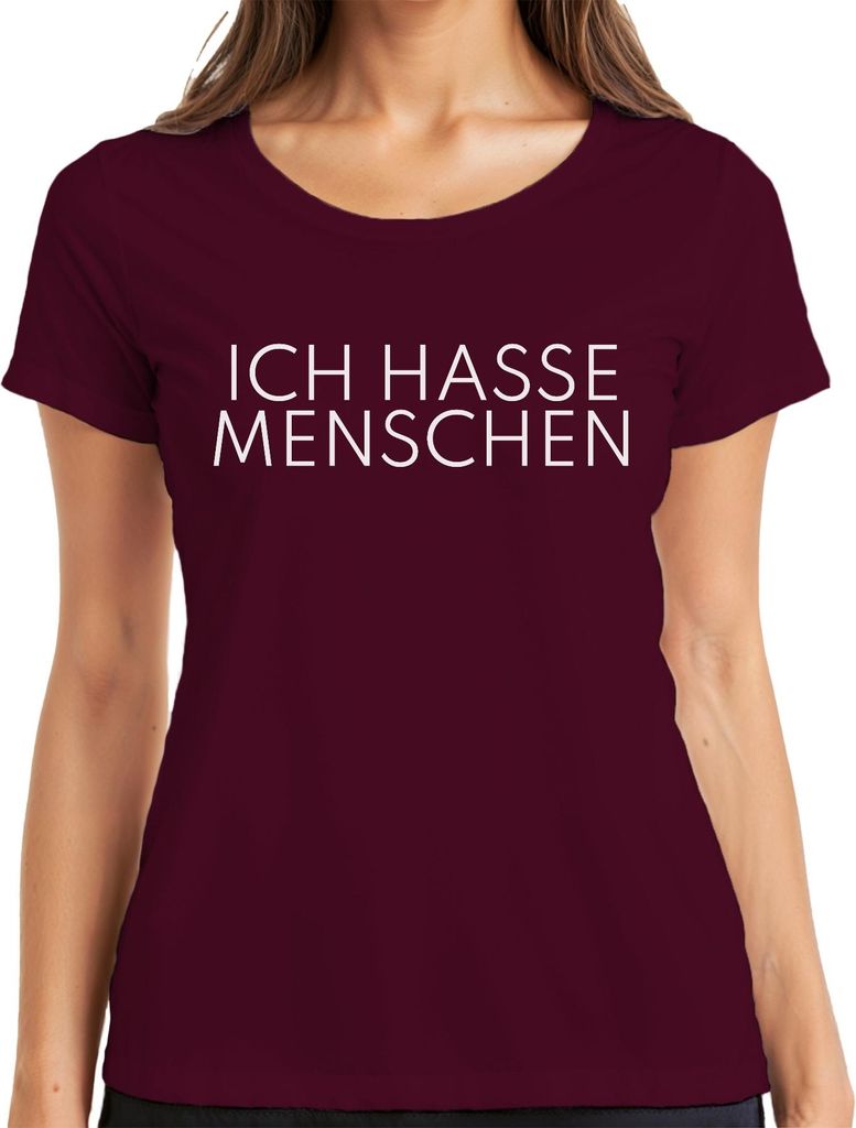 Ich hasse Menschen Spruch Sarkasmus AntiSocial Minimalistisch Damen T-Shirt, Burgundy, M