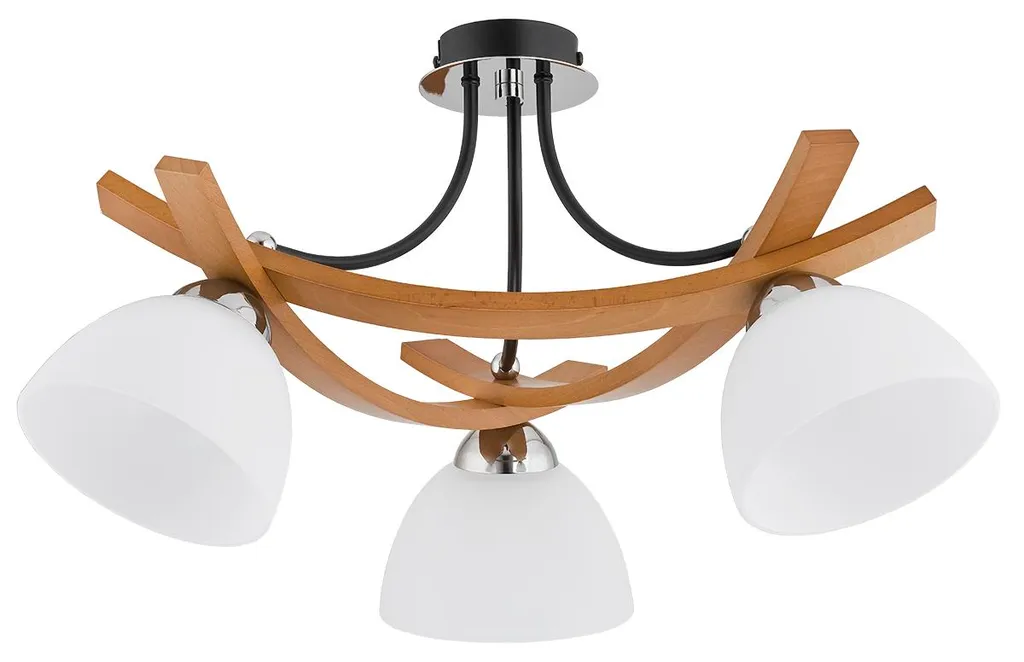 Plafonnier JONA Tri-Couleur 30x44x44cm en Bois Naturel et Chrome