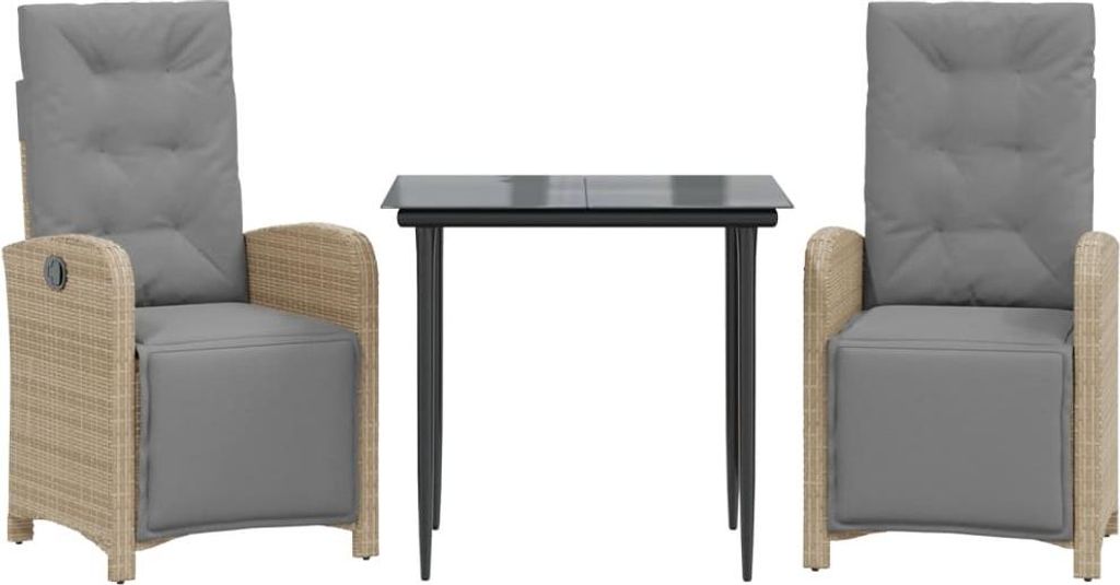 vidaXL 3-tlg. Bistro-Set mit Kissen Beige Poly Rattan