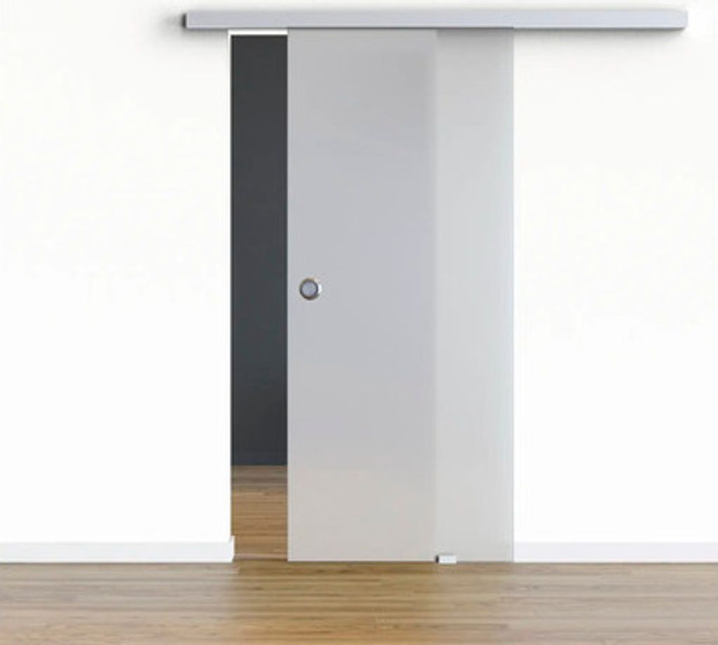 Pertura Glasschiebetür Komplettset Glera Satin 900x2050 mm inkl.Beschlag Selir Aluminium natur,Griffmuschel
