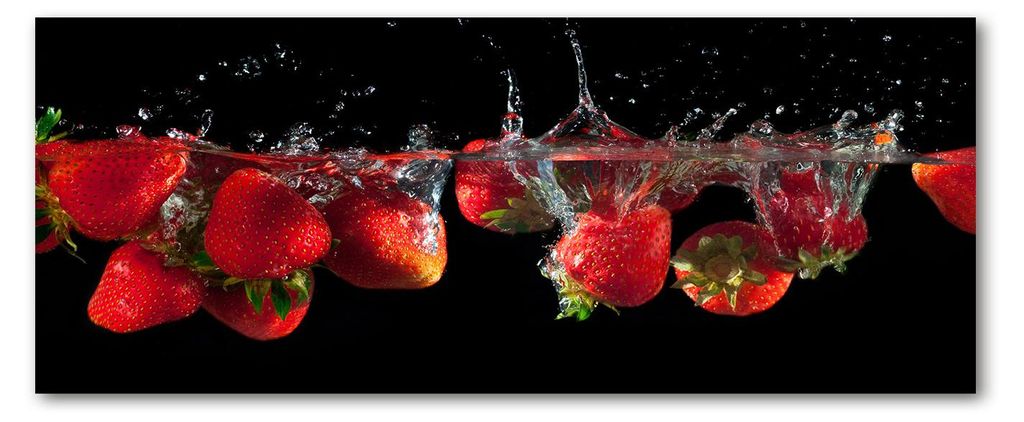 Tulup Küchenrückwand Spritzschutz aus Glas -125x50 -Spritzschutz auf gehärtetes Glas Essen & Getränke Erdbeeren Wasser