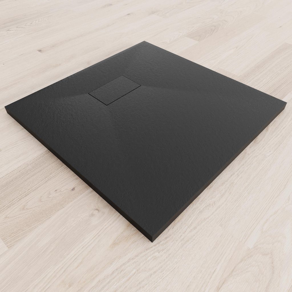 i-flair SMC Duschwanne 80x80 cm – 26 mm flach inkl. Ablaufgarnitur mit Deckel, Schwarz
