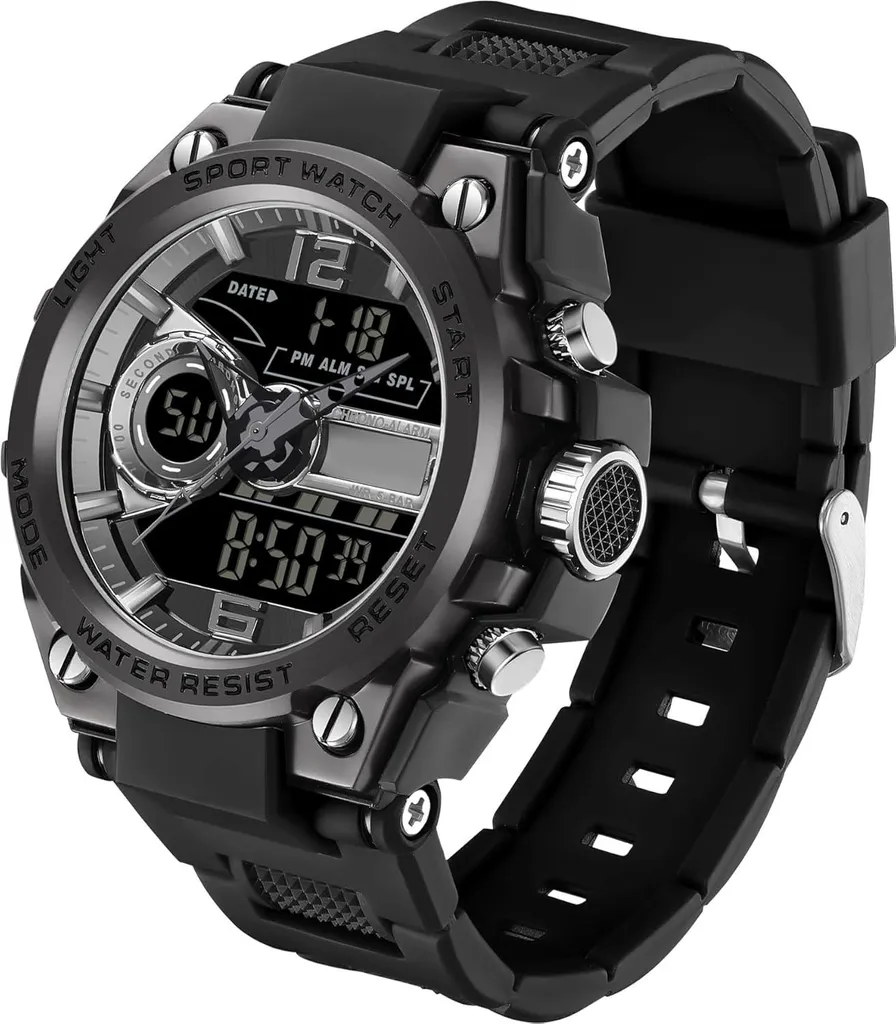 Orologio da uomo, orologio da polso digitale uomo Orologio militare all'aperto uomo Orologio digitale analogico robusto per uomo Sveglia Calendario LED Orologio sportivo impermeabile