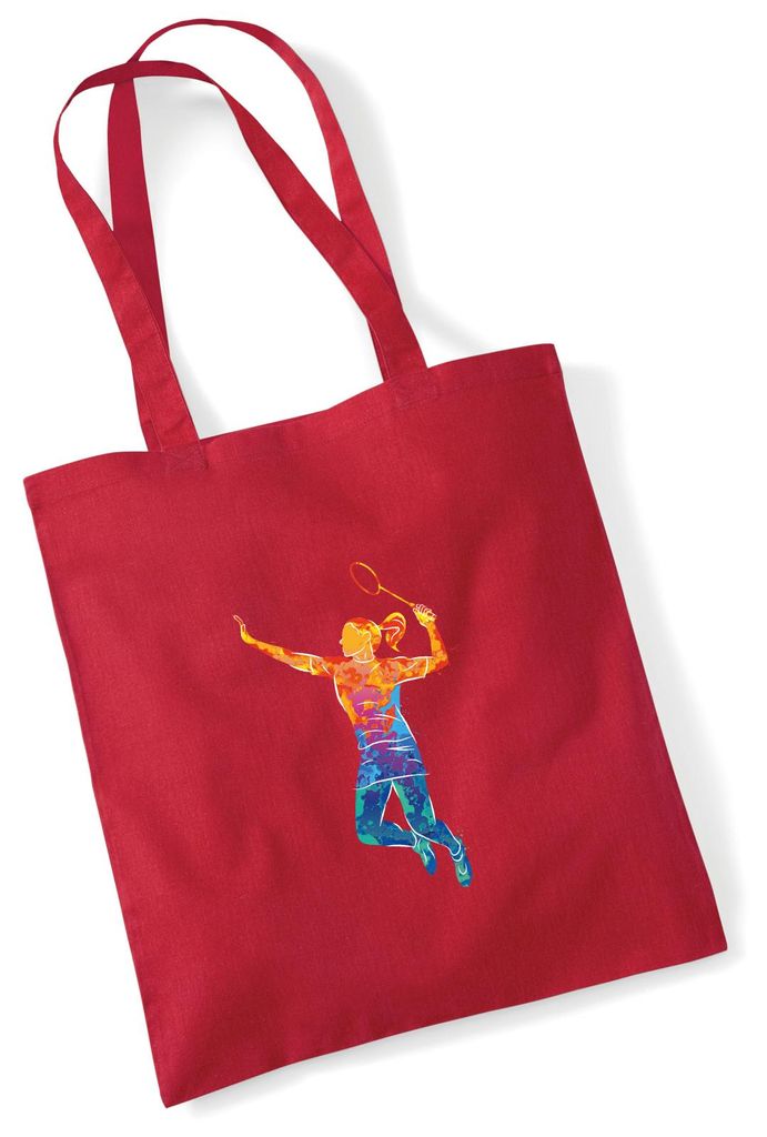 Huuraa Jutebeutel Badminton bunte Silhouette 10 Liter Classic Red Baumwolle Tasche Geschenkidee